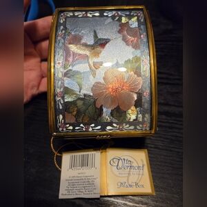 Vtg Enesco Hummingbird Glass Trinket Nox Thomas Cathy Art 1993